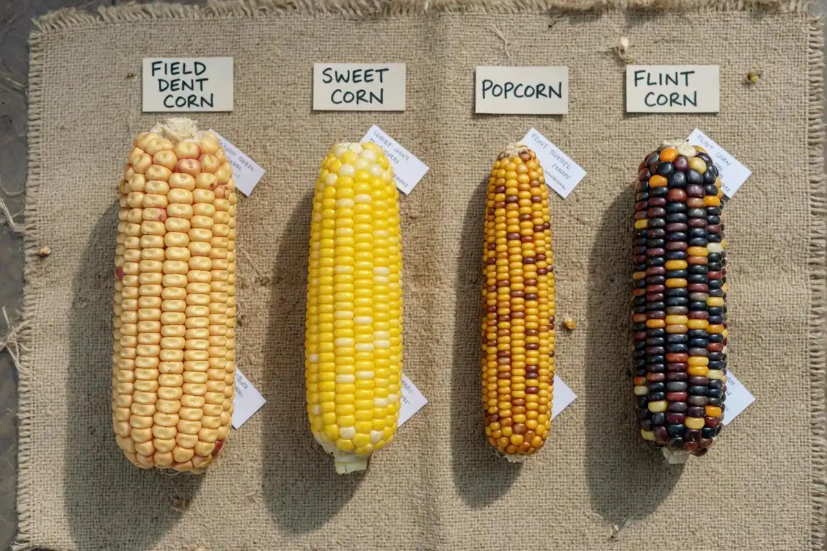 Dent and sweet ears carry 400 to 700 kernels, popcorn runs 200 to 450, and flint can drop to eight rows.